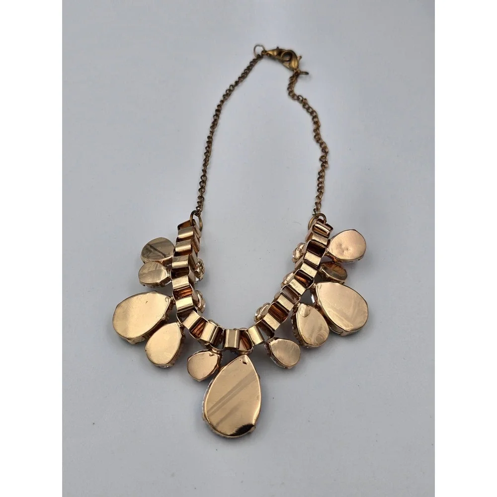 Multicolor‎ Statement Bib Necklace Gold Tone Teardrop Round Faceted Rhinestone